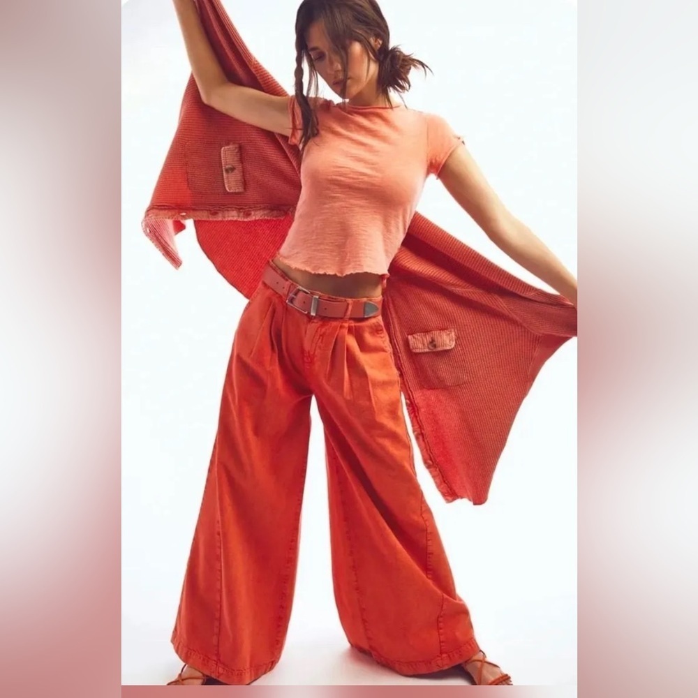 Free People Wide Leg Jeans in Vibrant Orange